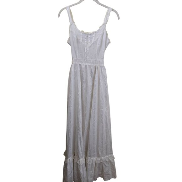 Gunne Sax By Jessica 1970s White Tie Waist Ribbon Lace Detail Maxi Dress Size 7 - Picture 2 of 10